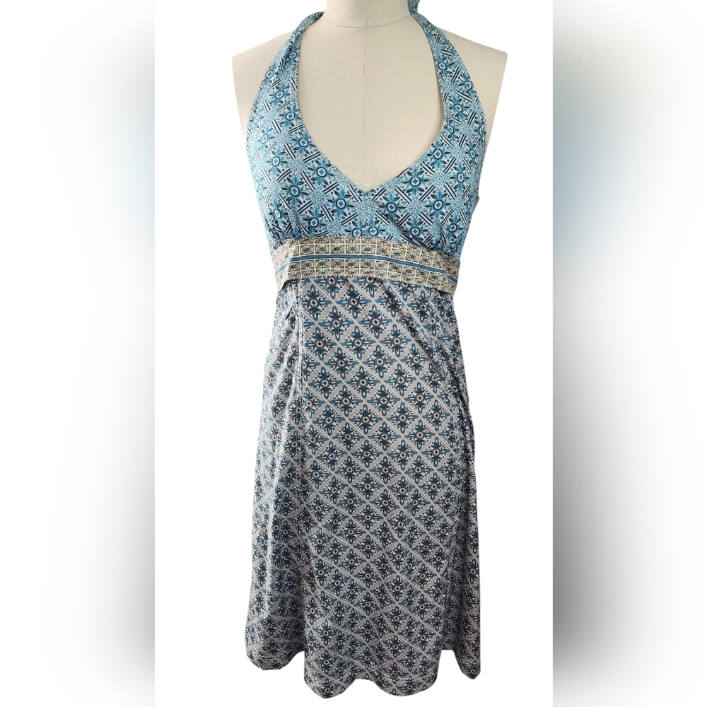 Athleta Blue Patterned Halter Mini Dress